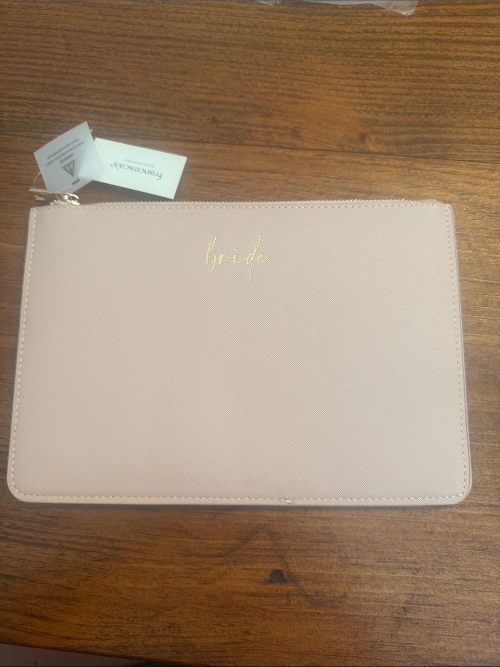 Shiraleah Blush Saffiano Zip Pouch with Gold Logo